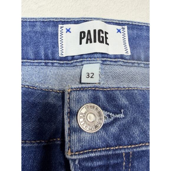 PAIGE Colette Crop Flare Jeans Slate Blue High Rise 90s Minimal Denim Size 32 - Picture 2 of 12